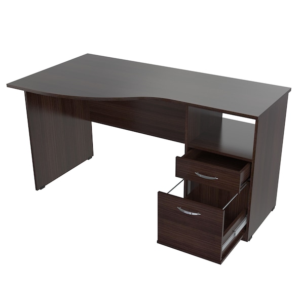 Inval Curved Top Desk 55.21 in. W Espresso Rectangular 2 -Drawer with File Storage - ES-2203