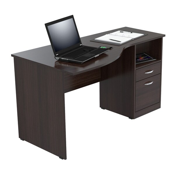 Inval Curved Top Desk 55.21 in. W Espresso Rectangular 2 -Drawer with File Storage - ES-2203