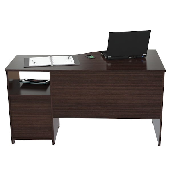 Inval Curved Top Desk 55.21 in. W Espresso Rectangular 2 -Drawer with File Storage - ES-2203