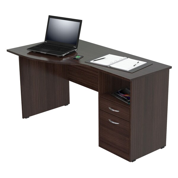 Inval Curved Top Desk 55.21 in. W Espresso Rectangular 2 -Drawer with File Storage - ES-2203