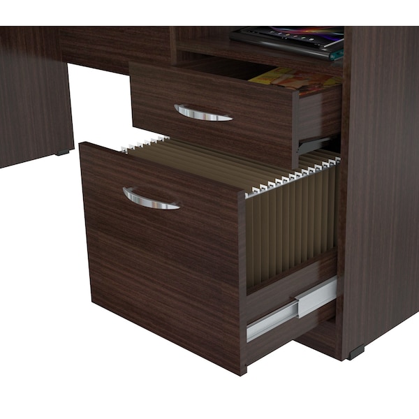 Inval Curved Top Desk 55.21 in. W Espresso Rectangular 2 -Drawer with File Storage - ES-2203