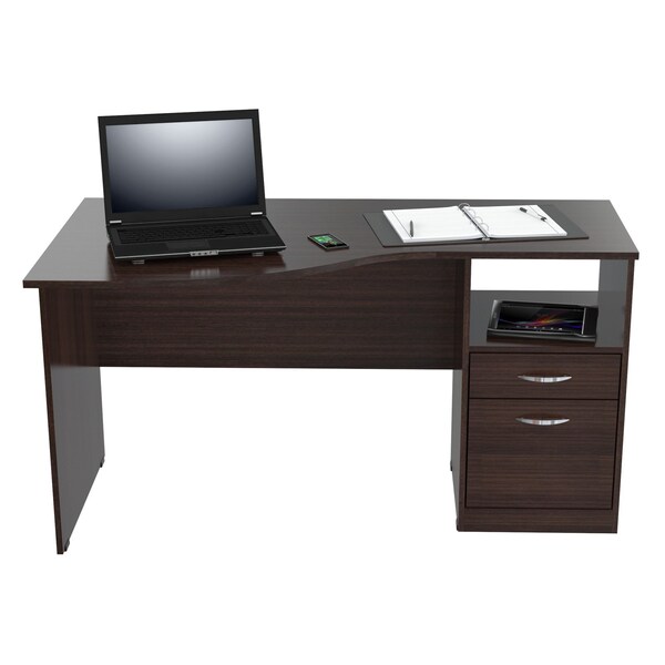 Inval Curved Top Desk 55.21 in. W Espresso Rectangular 2 -Drawer with File Storage - ES-2203