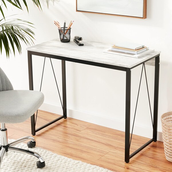 Acme Wooden Rectangle Top Writing Desk in Antique White and Black - ER-015AWB