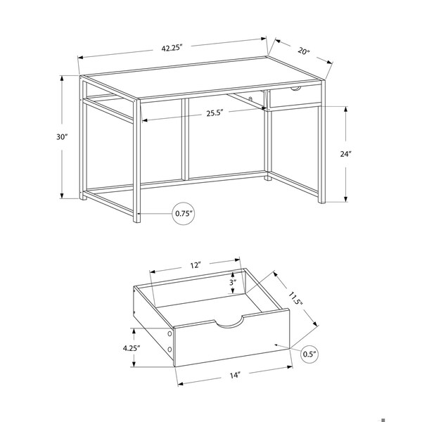 Homeroots 30 in. Dark Taupe MDF & Black Metal Computer Desk - 333417