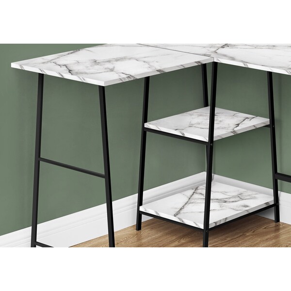 Monarch Specialties Computer Desk, Home Office, Corner, 48"L, L Shape, Work, Laptop, Metal, White Marble Look - I 7595