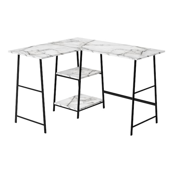 Monarch Specialties Computer Desk, Home Office, Corner, 48"L, L Shape, Work, Laptop, Metal, White Marble Look - I 7595