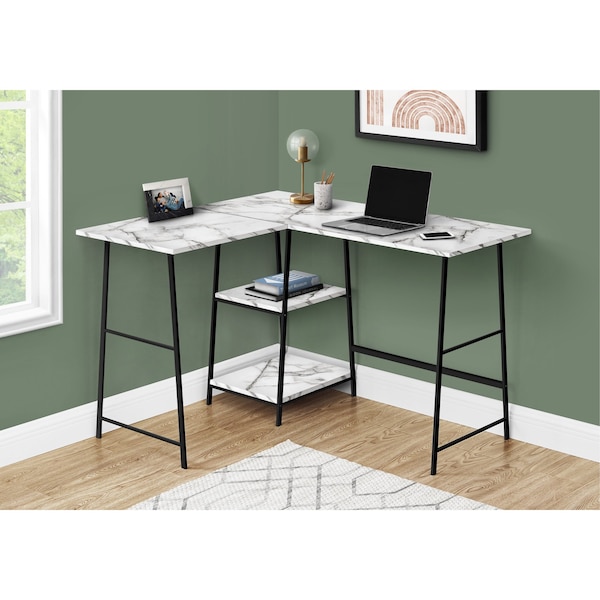 Monarch Specialties Computer Desk, Home Office, Corner, 48"L, L Shape, Work, Laptop, Metal, White Marble Look - I 7595