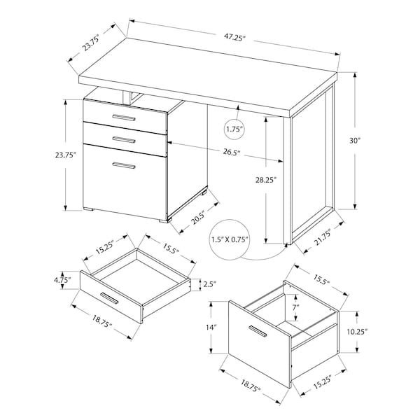 Homeroots 30 in. Grey Particle Board & Silver Metal Computer Desk - 333524