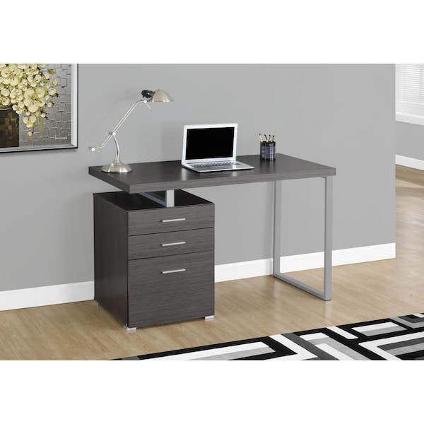 Homeroots 30 in. Grey Particle Board & Silver Metal Computer Desk - 333524