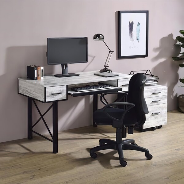 Acme Wooden Top Computer Desk in Antique White and Black - ER-0256WH