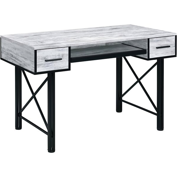 Acme Wooden Top Computer Desk in Antique White and Black - ER-0256WH