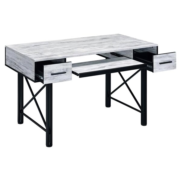 Acme Wooden Top Computer Desk in Antique White and Black - ER-0256WH
