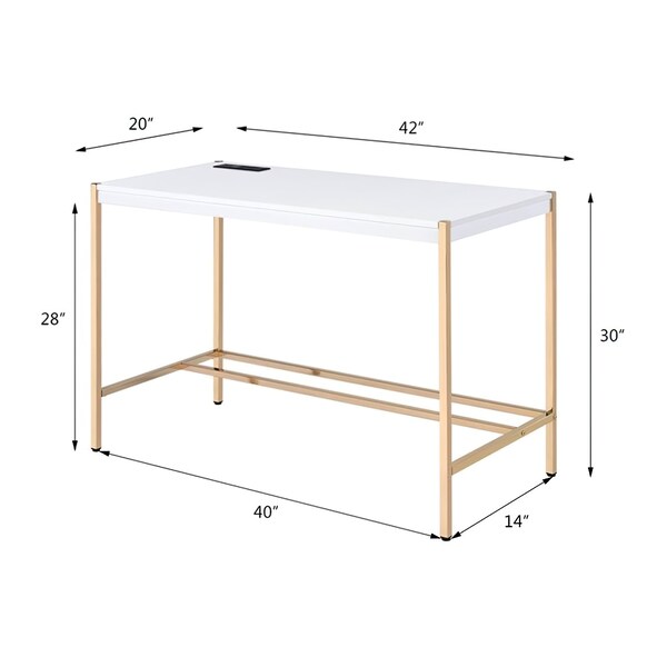 Acme Wooden Top Writing Desk with USB Port in White and Gold - ER-0280WH