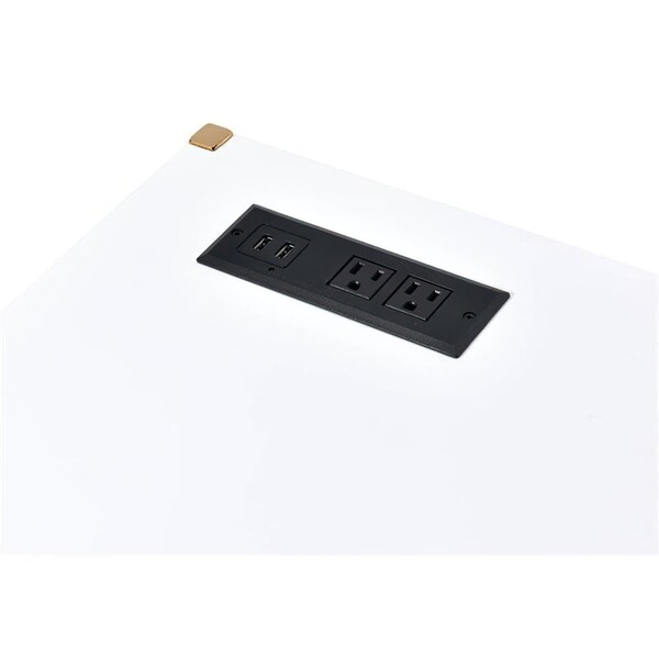 Acme Wooden Top Writing Desk with USB Port in White and Gold - ER-0280WH