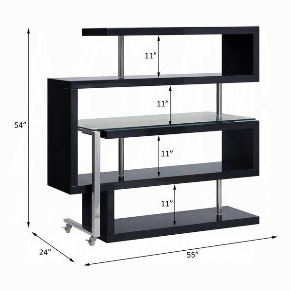 Acme Glass Top Writing Desk in Chrome and Black High Gloss - ER-0253BK