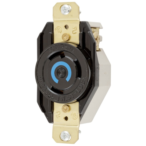 Hubbell Wiring Device-Kellems Locking Devices, Twist-Lock®, Single Flush Receptacle, 30A, 250V AC, 2 Pole, 3 Wire Grounding, NEMA L6-30R, Nylon face, Ring terminal connection - HBL2620RT