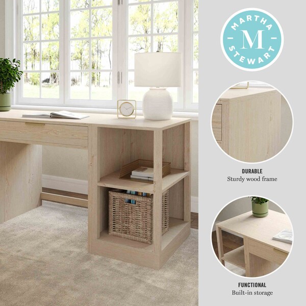 Martha Stewart Kayden Single-Drawer Desk w/Dual 2 Tier Shelves in Light Natural w/Brushed Gold Hardware - KHO-23042-TBSF2-LNT-GLD-MS