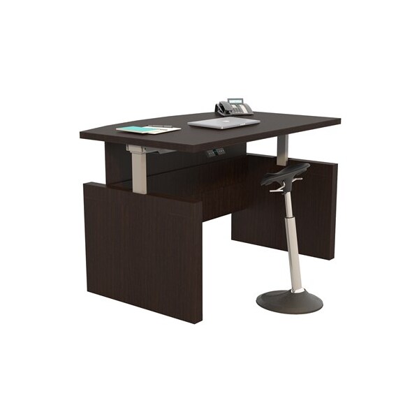Safco Adjustable Desk Aberdeen Height-Adjustable 72" Bow Fron, 49.3 in H, 72 in W X Wood, Mocha - ABDH7242LDC