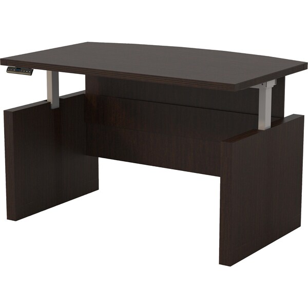Safco Adjustable Desk Aberdeen Height-Adjustable 72" Bow Fron, 49.3 in H, 72 in W X Wood, Mocha - ABDH7242LDC
