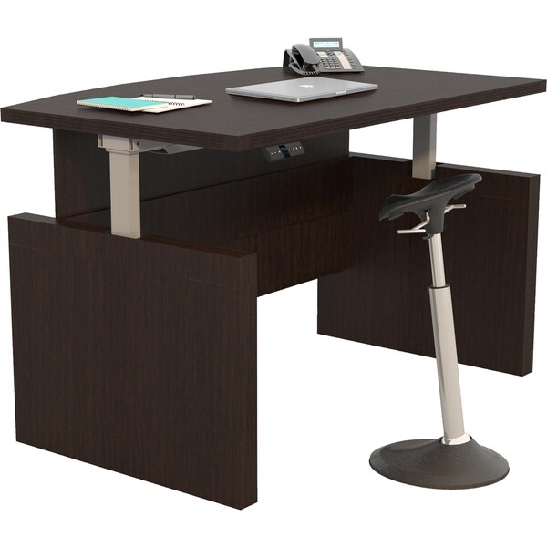 Safco Adjustable Desk Aberdeen Height-Adjustable 72" Bow Fron, 49.3 in H, 72 in W X Wood, Mocha - ABDH7242LDC