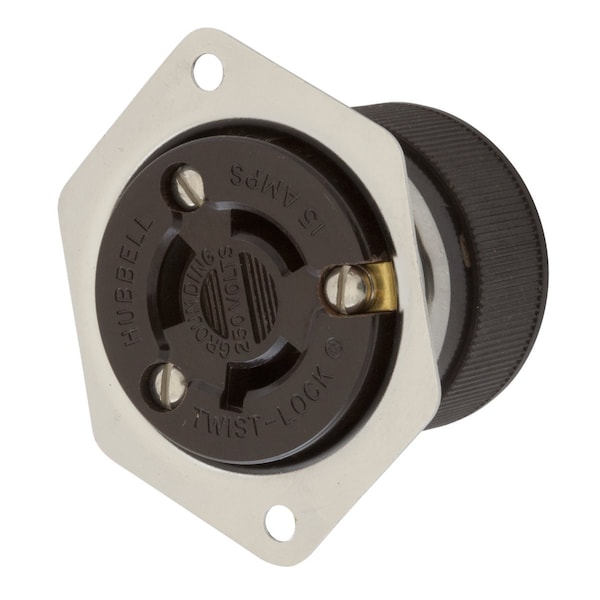 Hubbell Wiring Device-Kellems Locking Devices, Twist-Lock®, Industrial, Flanged Receptacle, 15A 250V, 2-Pole 3-Wire Grounding, L6-15R, Screw Terminal, White - HBL4585