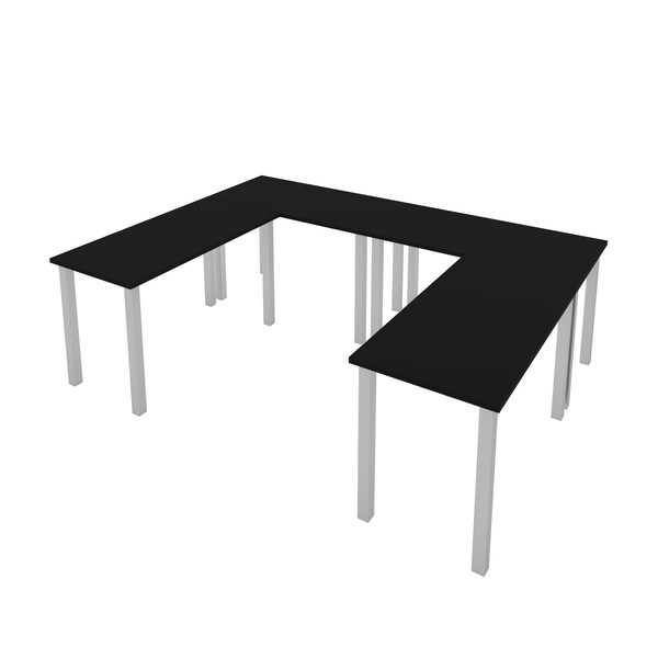 Bestar Bestar Universel Four 48W x 24D Table Desks with Square Metal Legs in black - 65900-000018