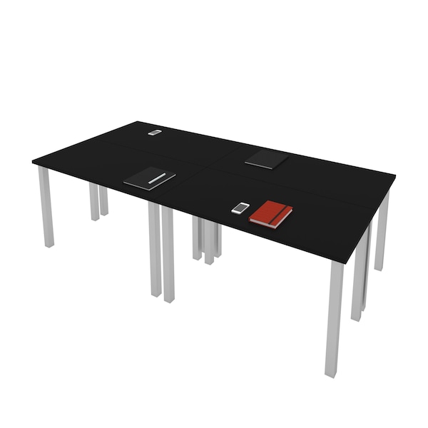 Bestar Bestar Universel Four 48W x 24D Table Desks with Square Metal Legs in black - 65900-000018