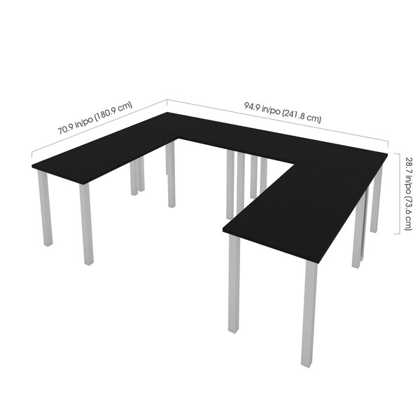 Bestar Bestar Universel Four 48W x 24D Table Desks with Square Metal Legs in black - 65900-000018