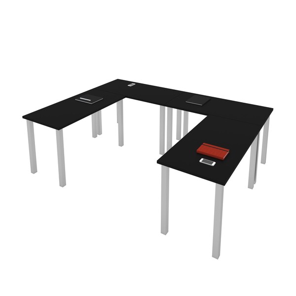 Bestar Bestar Universel Four 48W x 24D Table Desks with Square Metal Legs in black - 65900-000018