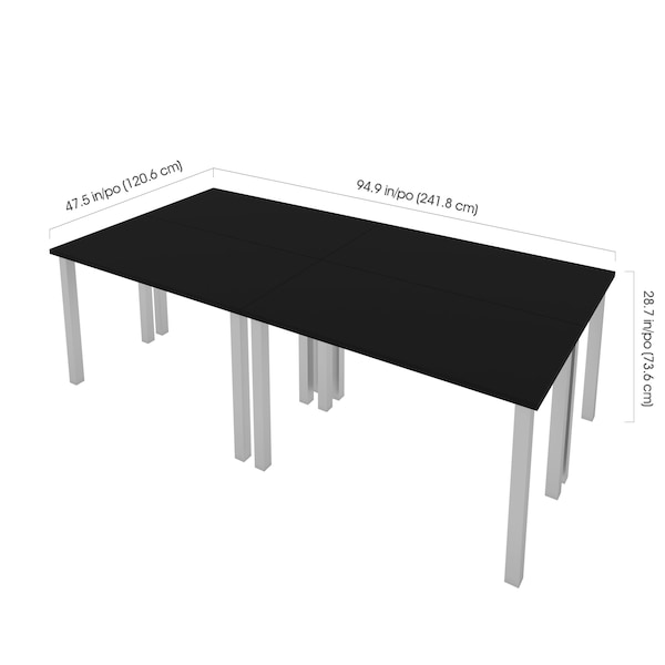 Bestar Bestar Universel Four 48W x 24D Table Desks with Square Metal Legs in black - 65900-000018