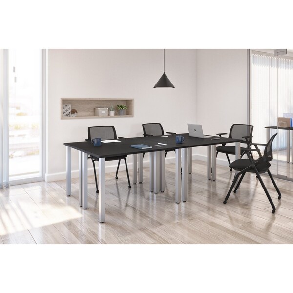 Bestar Bestar Universel Four 48W x 24D Table Desks with Square Metal Legs in black - 65900-000018
