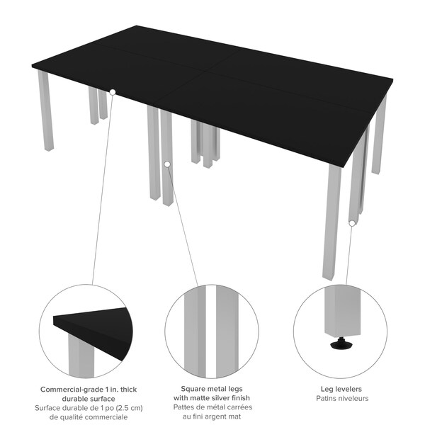 Bestar Bestar Universel Four 48W x 24D Table Desks with Square Metal Legs in black - 65900-000018