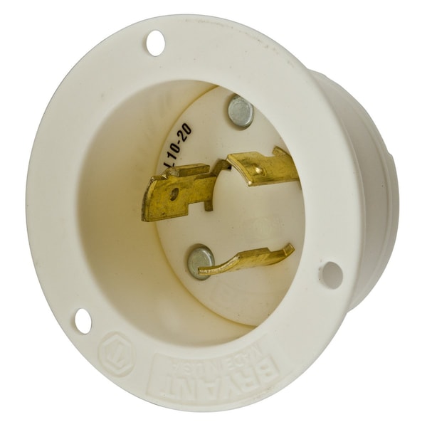 Hubbell Wiring Device-Kellems Locking Devices, Twist-Lock®, Industrial, Flanged Inlet, 20A 125/250V, 3-Pole 3-Wire Non-Grounding, L10-20P, Screw Terminal, White - HBL2365