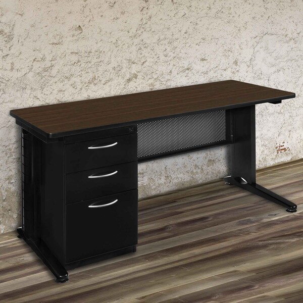 Regency Fusion Teachers Desk W/ Single Pedestal Drawer Unit, 66 in W X Wood, Metal, Neo Walnut - MSP6624NW