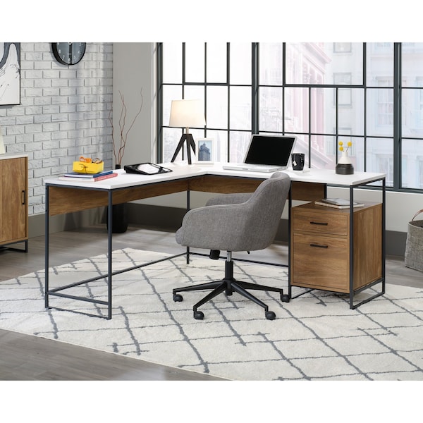 Sauder L-Desk, 57.09 in D X 29.53 in H, 59.68 in W X Engineered wood, Metal - 427968