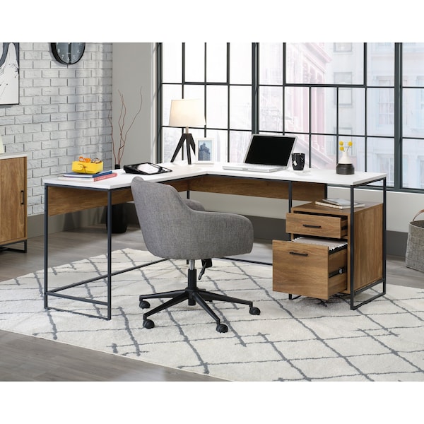 Sauder L-Desk, 57.09 in D X 29.53 in H, 59.68 in W X Engineered wood, Metal - 427968
