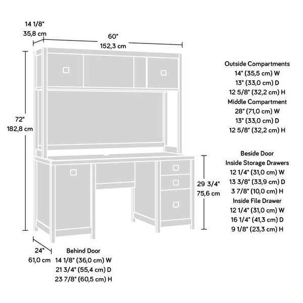 Sauder 24.016 in D X 71.969 in H, 60 in W X Engineered wood - 443700