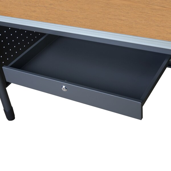 Regency Mesa Steel Single Pedestal Teacher's Office Desk with Center Drawer 48'' x 30'', Medium Oak - 66348SPCDMO