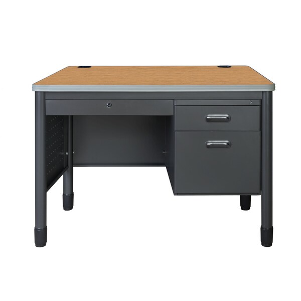 Regency Mesa Steel Single Pedestal Teacher's Office Desk with Center Drawer 48'' x 30'', Medium Oak - 66348SPCDMO