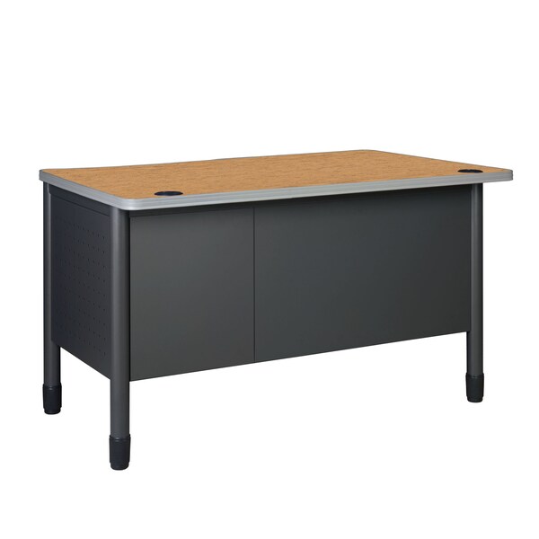 Regency Mesa Steel Single Pedestal Teacher's Office Desk with Center Drawer 48'' x 30'', Medium Oak - 66348SPCDMO