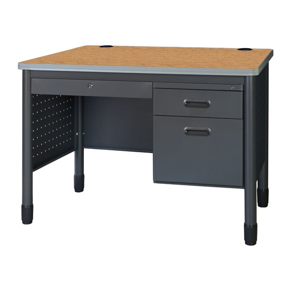 Regency Mesa Steel Single Pedestal Teacher's Office Desk with Center Drawer 48'' x 30'', Medium Oak - 66348SPCDMO