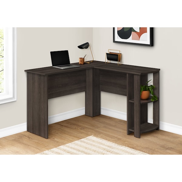 Monarch Specialties Computer Desk, Home Office, Corner, Storage Shelves, 48 in.L, L Shape, Work, Laptop, Brown Laminate - I 7722
