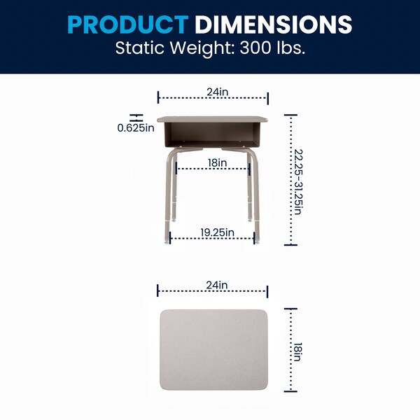 Flash Furniture 31.25 H, 24 W X Laminate, Steel, Gray Granite/Silver - FD-DESK-GY-GY-GG