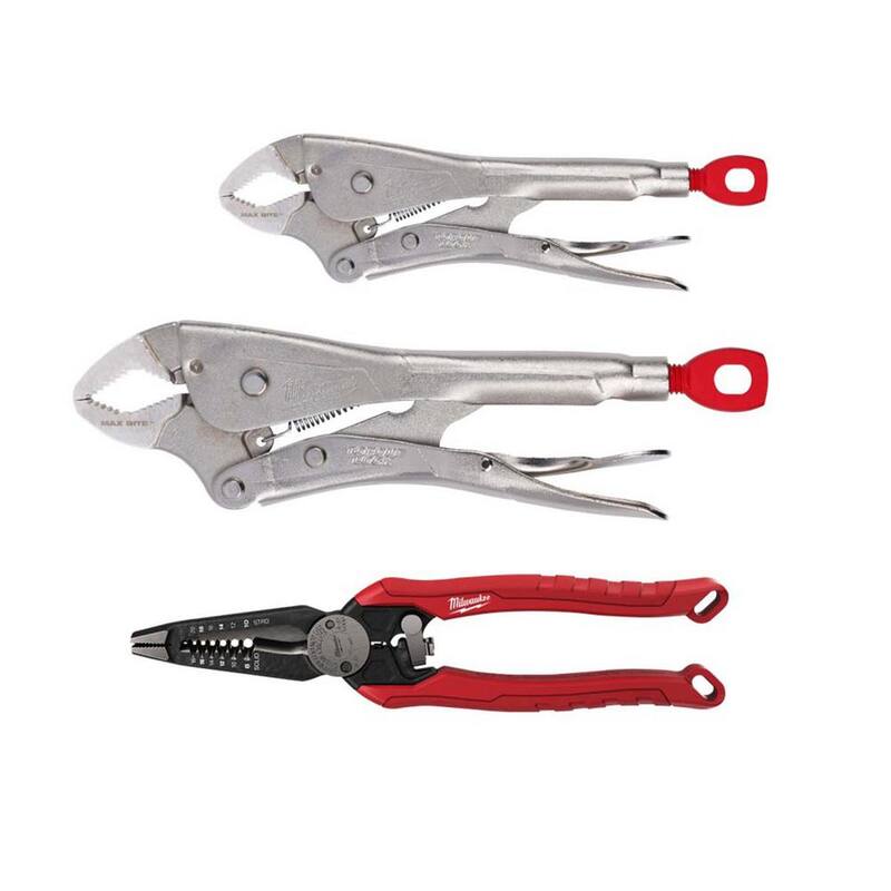 Milwaukee 7 in. and 10 in. Curve Torque Lock Locking Pliers Set with 9 in. 7-in-1 High Leverage Combination Pliers (3-Piece) - 48-22-3702-48-22-3078