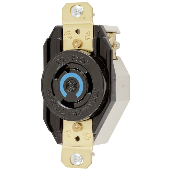 Hubbell Wiring Device-Kellems Locking Devices, Twist-Lock®, Industrial, Single Flush Receptacle, 20A 250V AC, 2-Pole 3-Wire Grounding, NEMA L6-20R, Ring terminal connection - HBL2320RT