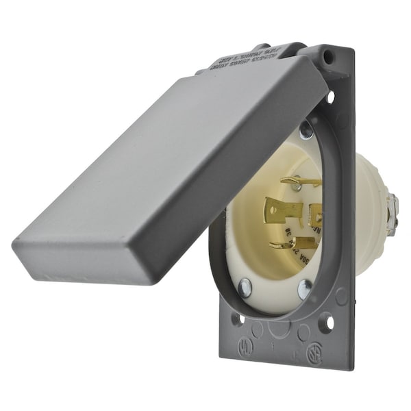Bryant Locking Device, Flanged Inlet, 30A 3-Phase Delta 250V AC, 3-Pole 4-Wire Grounding, L15-30P - 71530MBWP