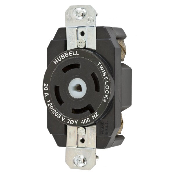 Hubbell Wiring Device-Kellems Locking Devices, Twist-Lock®, VariLoad, Flush Receptacle, 20A 3-Phase Wye 120/208V AC- 400Hz, Non-NEMA, Screw Terminal, Unique Center Pin - HBL45905