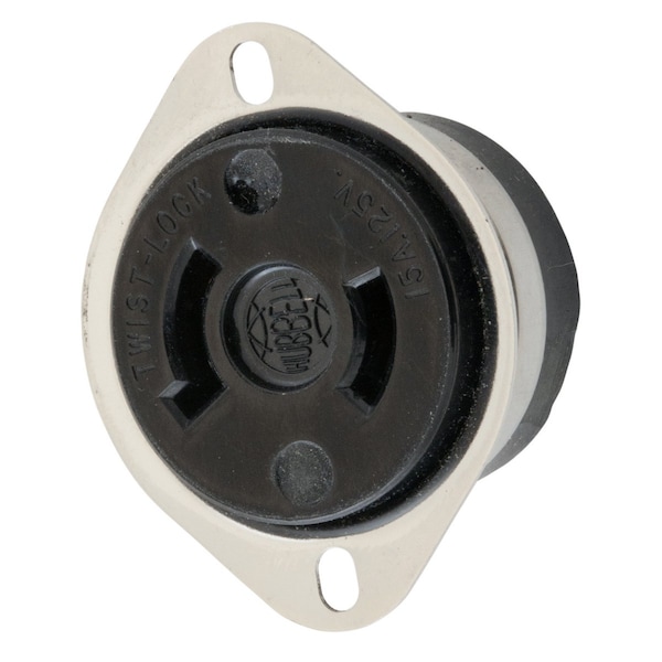 Hubbell Wiring Device-Kellems Locking Devices, Twist-Lock®, Industrial, Flanged Receptacle, 15A 2-Pole 2-Wire Non Grounding, L1-15R, Screw Terminal, White - HBL7526