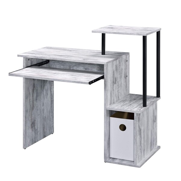 Acme Wooden Top Computer Desk in Antique White and Black - ER-0149WH