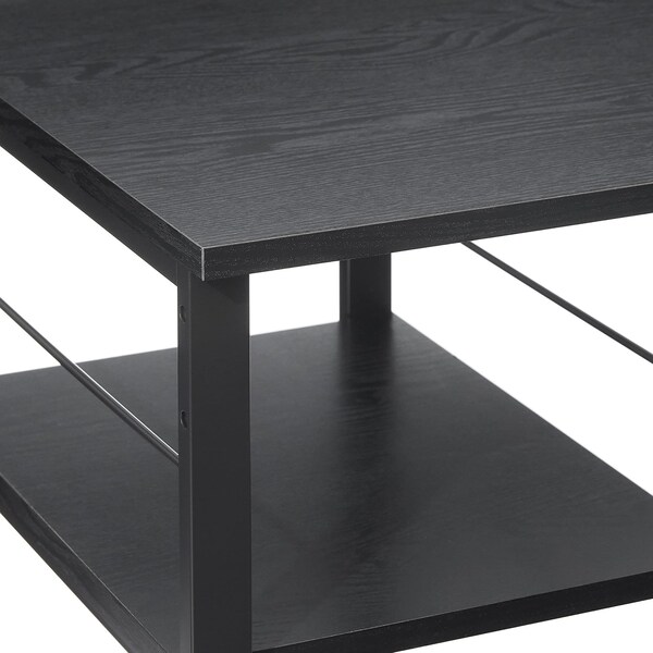 Acme Wooden Top 2-Shelf Writing Desk with Open Metal Base in Black - ER-0139BK
